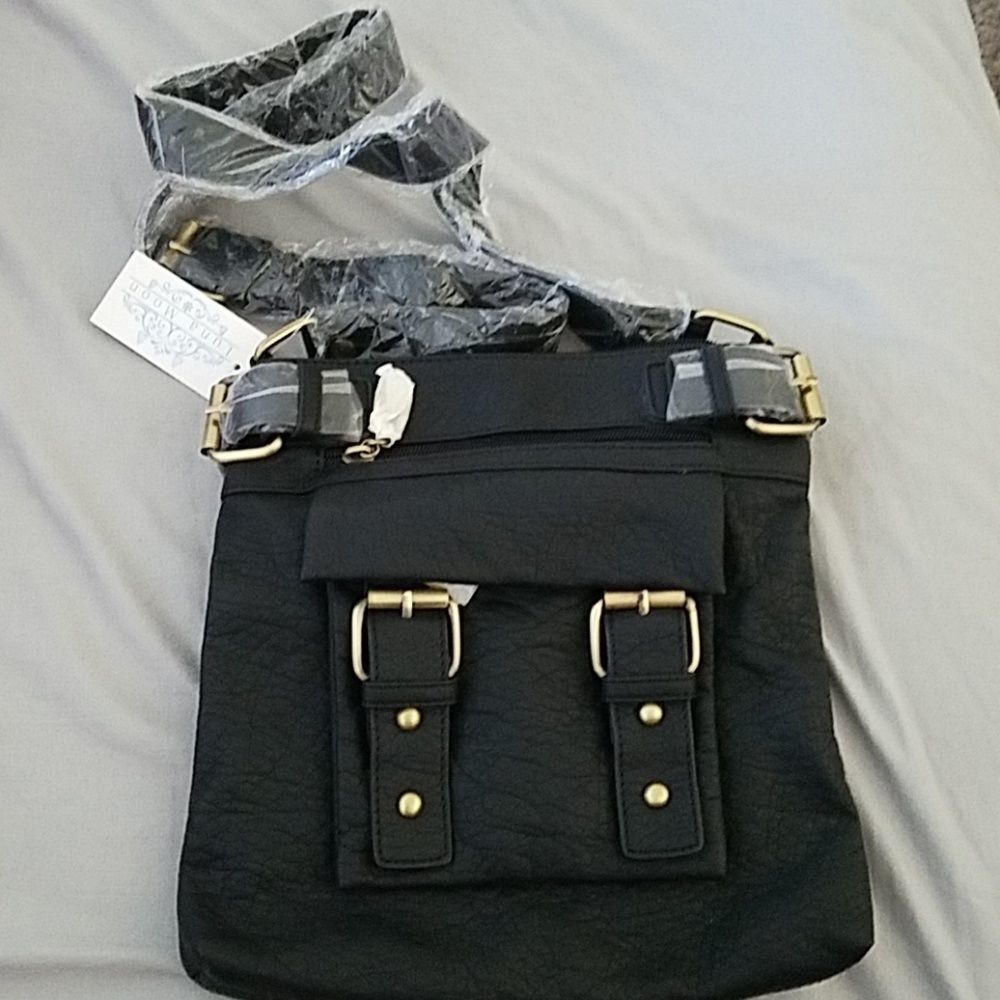 Luna Moon Women's Black Crossbody Bag/Purse Vegan Leather